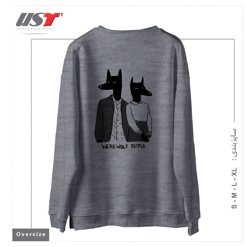 طرح WEREWOLF PEOPLE سوییشرت اورسایزرنگ طوسی ملانژ