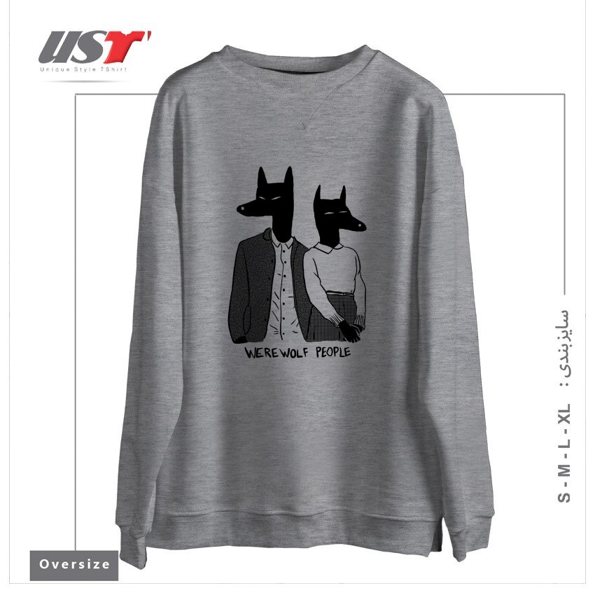 طرح WEREWOLF PEOPLE سوییشرت اورسایزرنگ طوسی ملانژ