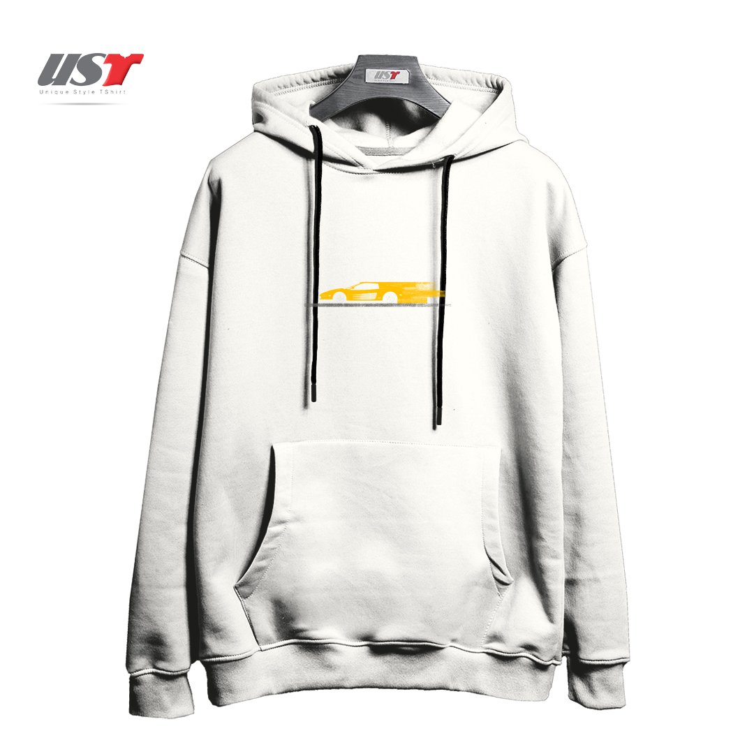 طرح FAST AND YELLOW هودی اورسایزرنگ سفید