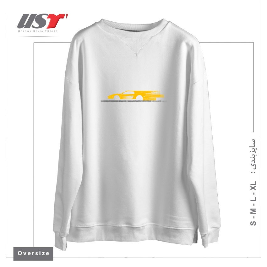 طرح FAST AND YELLOW سوییشرت اورسایزرنگ سفید