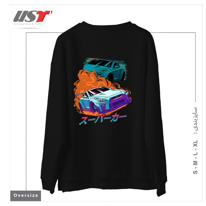 طرح JDM GT-R NIPPON STREET RACING CAR سوییشرت اورسایزرنگ مشکی