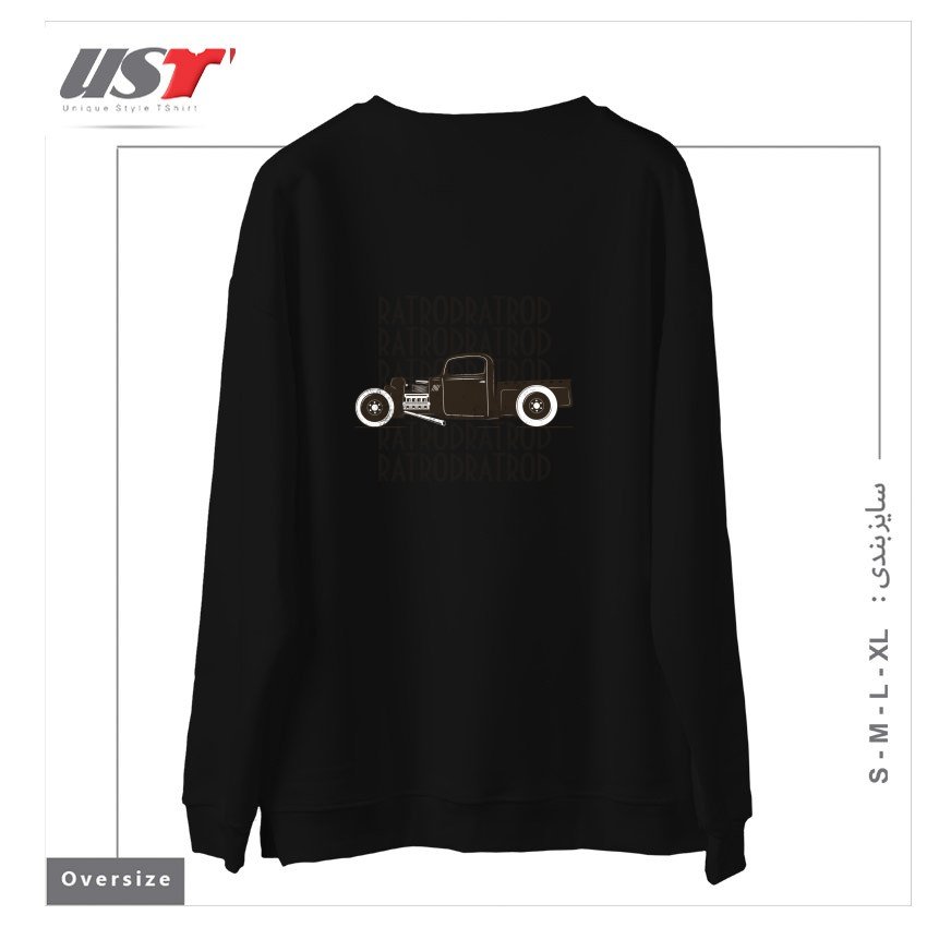طرح RAT ROD HOT ROD T-SHIRT سوییشرت اورسایزرنگ مشکی