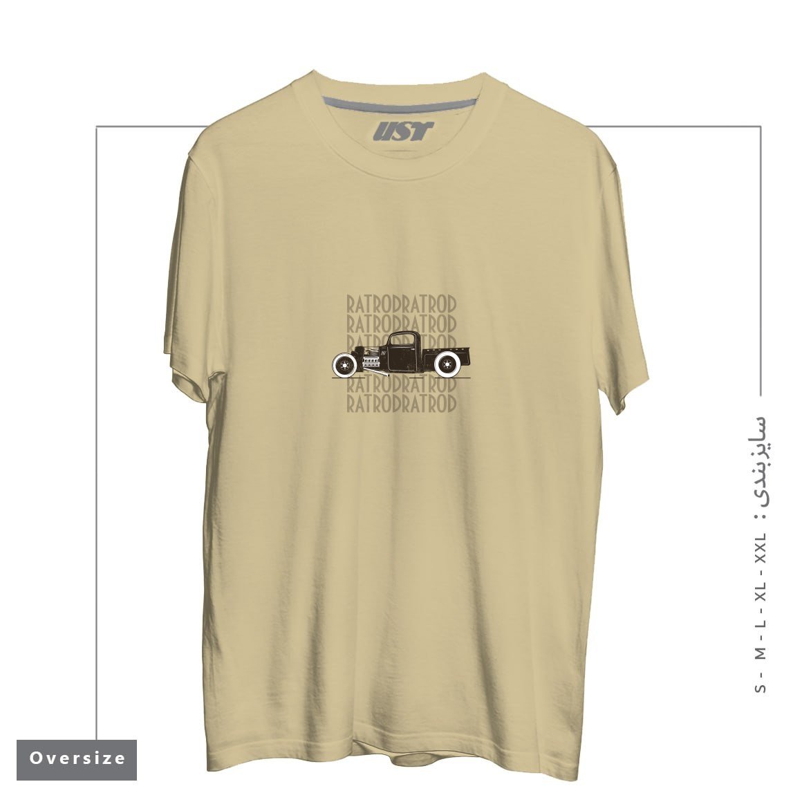 طرح RAT ROD HOT ROD T-SHIRT تیشرت اورسایزرنگ نخودی