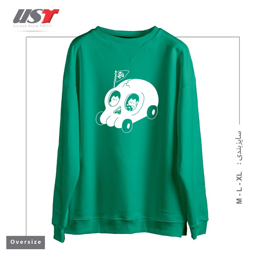 طرح SKULLMOBILE5151 سوییشرت اورسایزرنگ سبز سدری