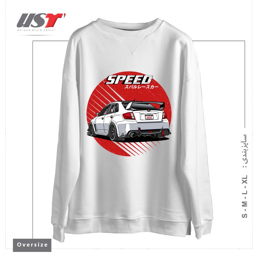 طرح SUBARU IMPREZA WRX STI 2009 سوییشرت اورسایزرنگ سفید