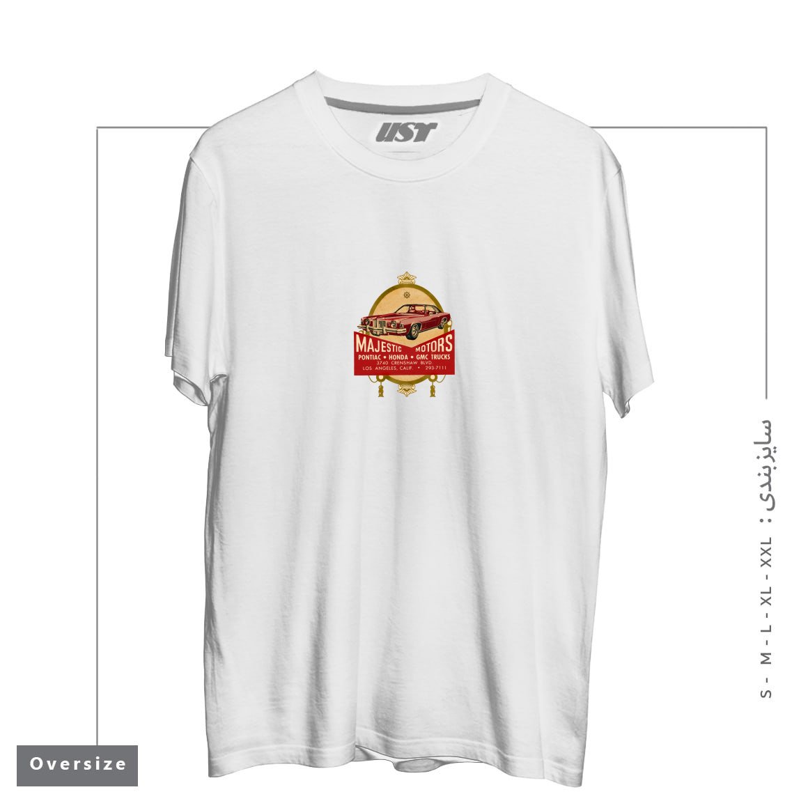 طرح VINTAGE AUTO DEALERSHIP LA تیشرت اورسایزرنگ سفید
