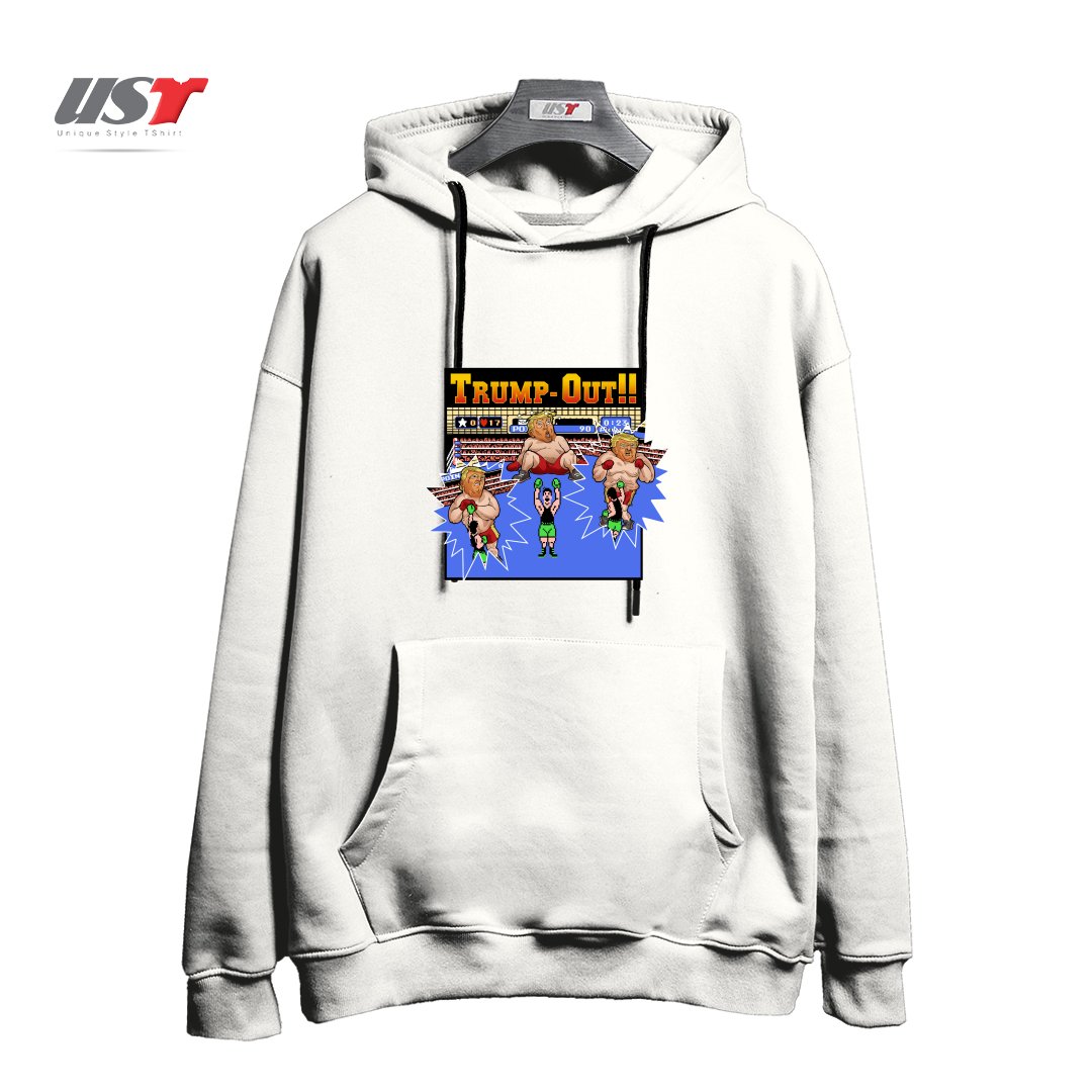 طرح TRUMP-OUT!! هودی اورسایزرنگ سفید