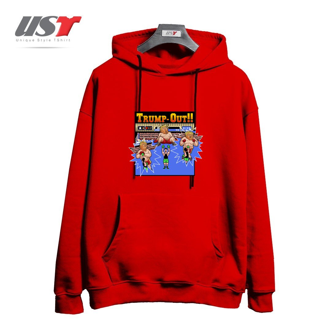 طرح TRUMP-OUT!! هودی اورسایزرنگ قرمز