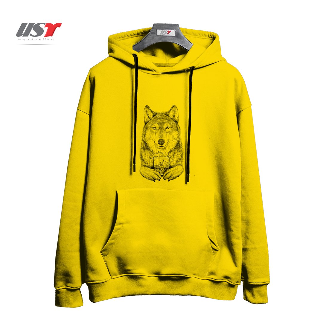 طرح WHISKEY WOLF هودی اورسایزرنگ زرد