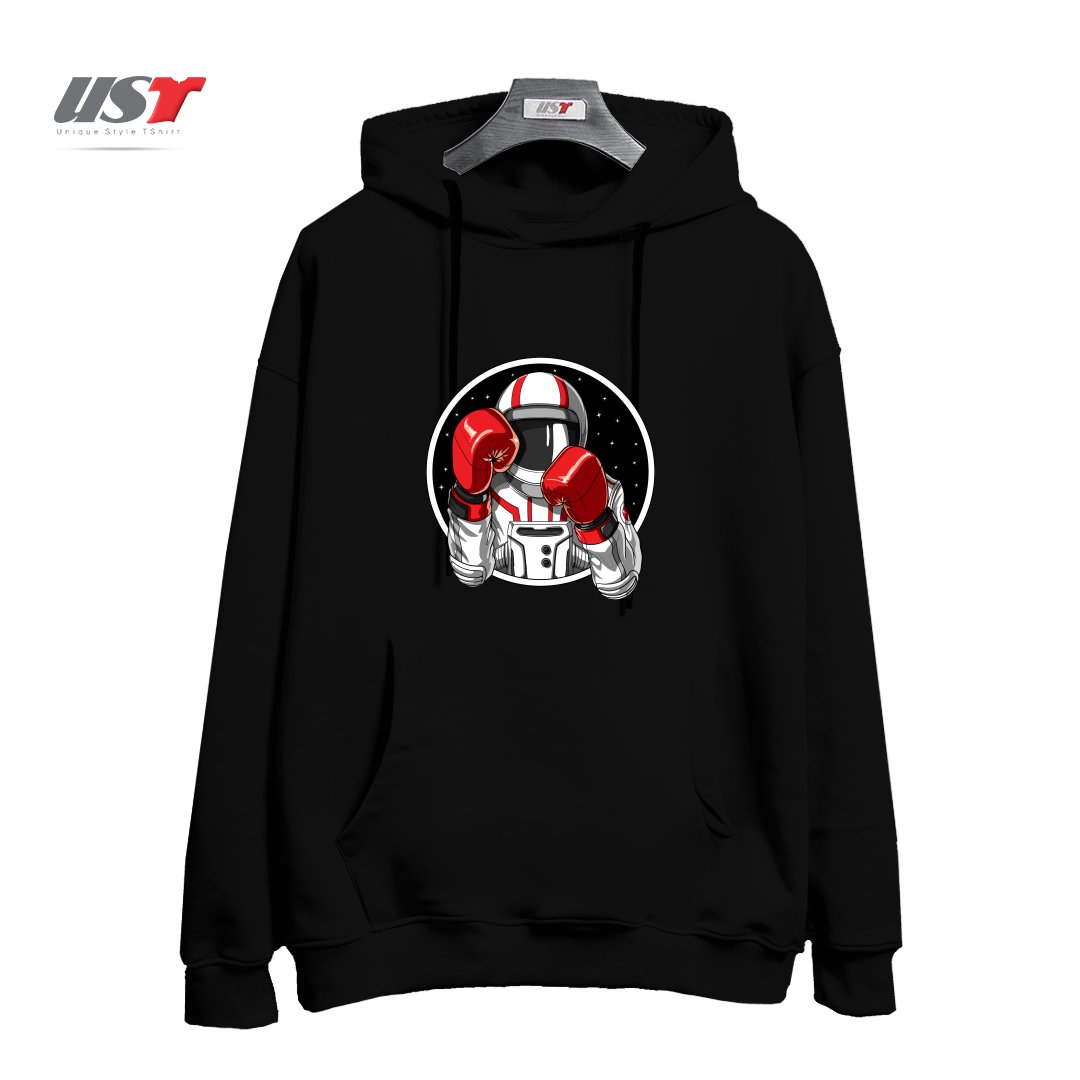 طرح BOXING ASTRONAUT هودی اورسایزرنگ مشکی