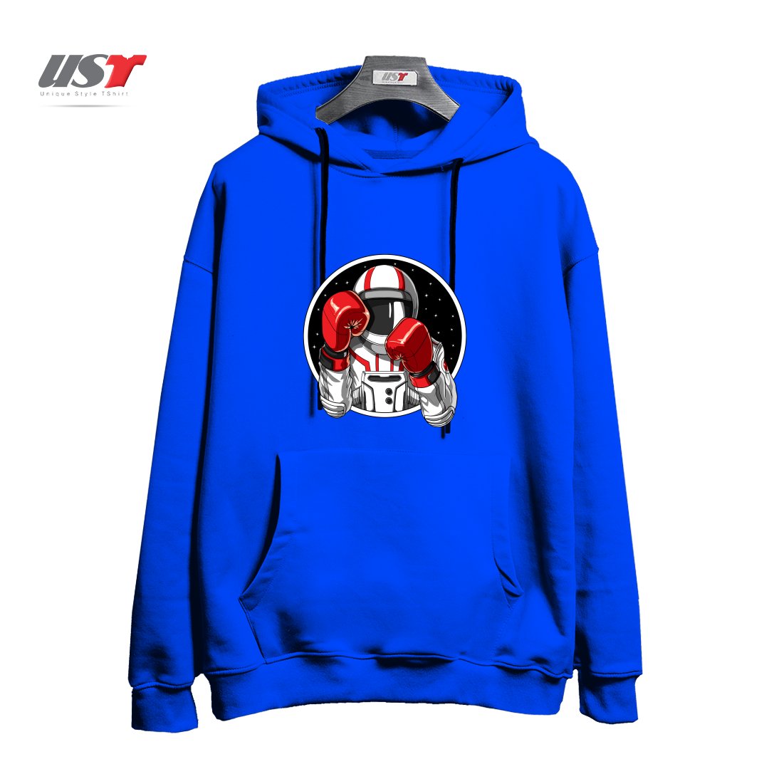 طرح BOXING ASTRONAUT هودی اورسایزرنگ آبی شالی