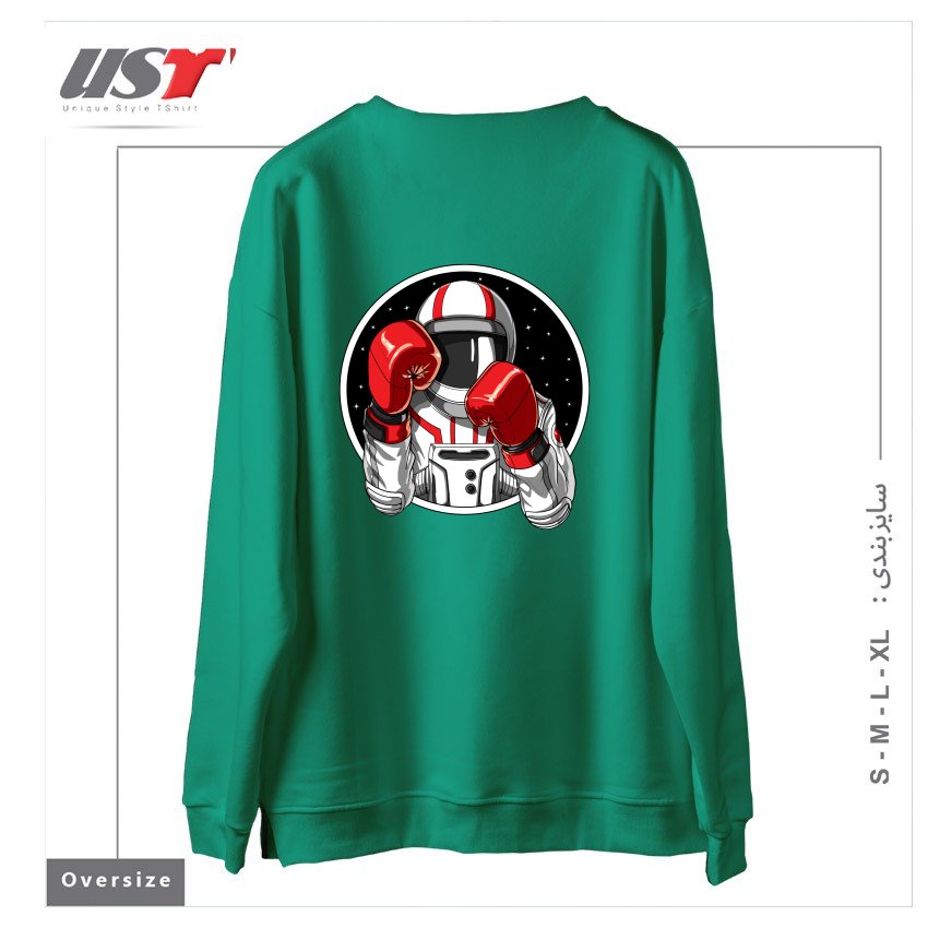 طرح BOXING ASTRONAUT سوییشرت اورسایزرنگ سبز سدری