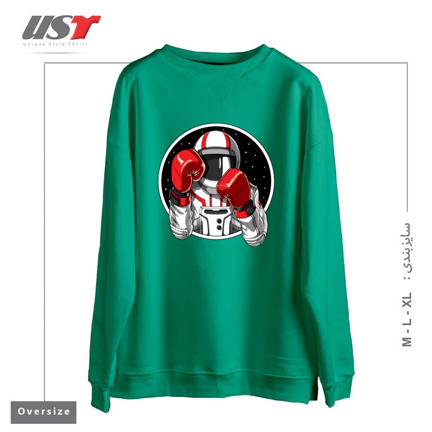 طرح BOXING ASTRONAUT سوییشرت اورسایزرنگ سبز سدری