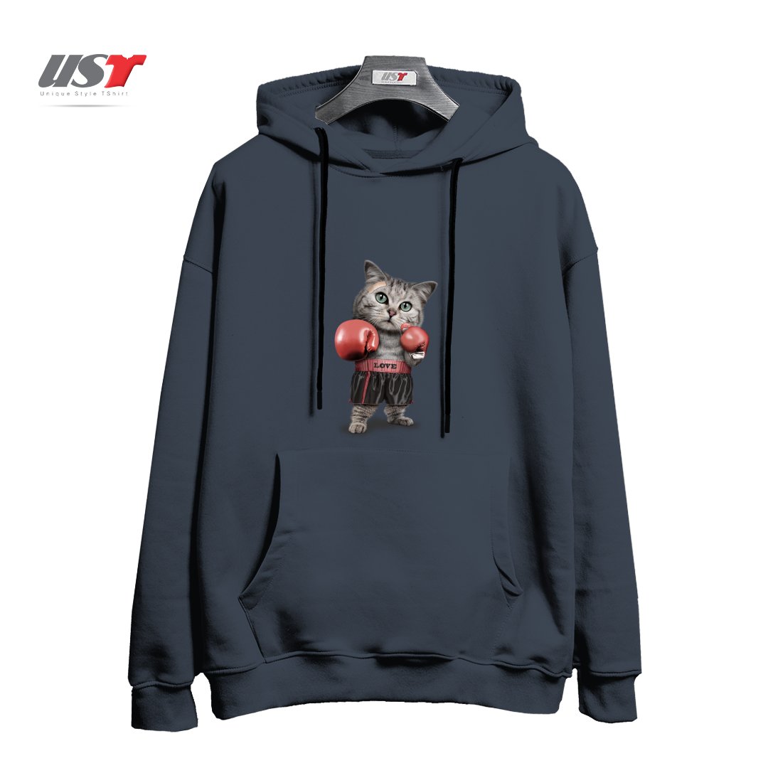 طرح BOXING CAT هودی اورسایزرنگ دودی