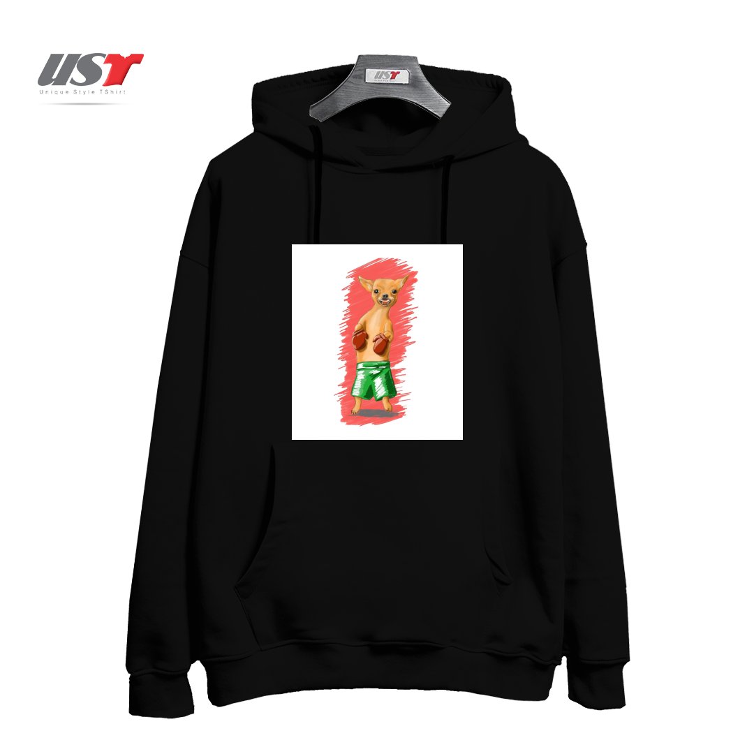 طرح BOXING CHIHUAHA هودی اورسایزرنگ مشکی