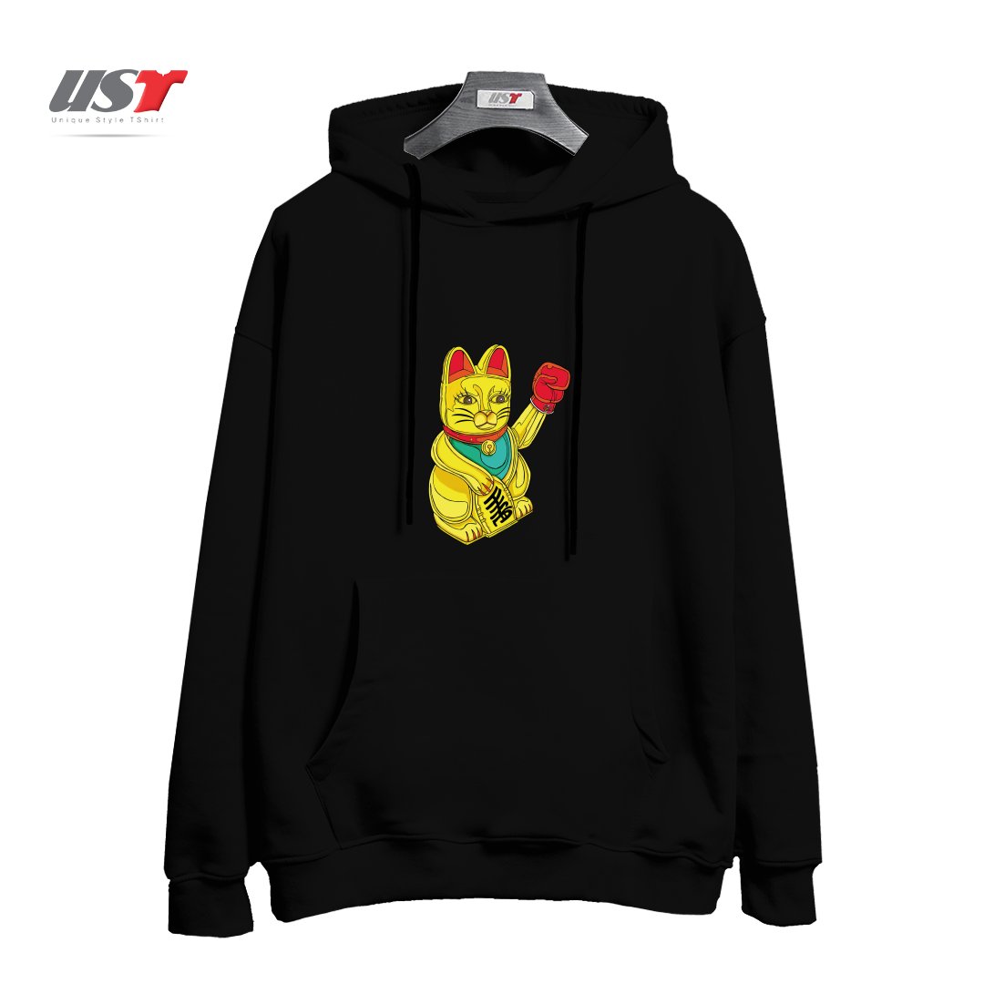 طرح BOXING CAT1 هودی اورسایزرنگ مشکی