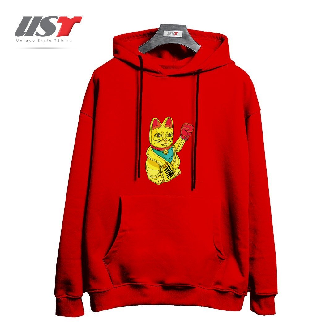 طرح BOXING CAT1 هودی اورسایزرنگ قرمز