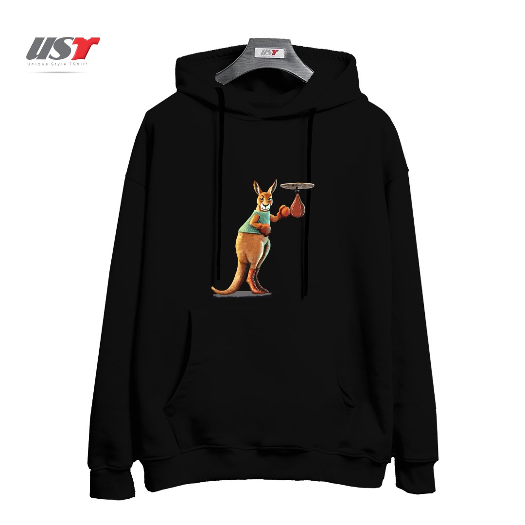 طرح BOXING KANGAROO هودی اورسایزرنگ مشکی
