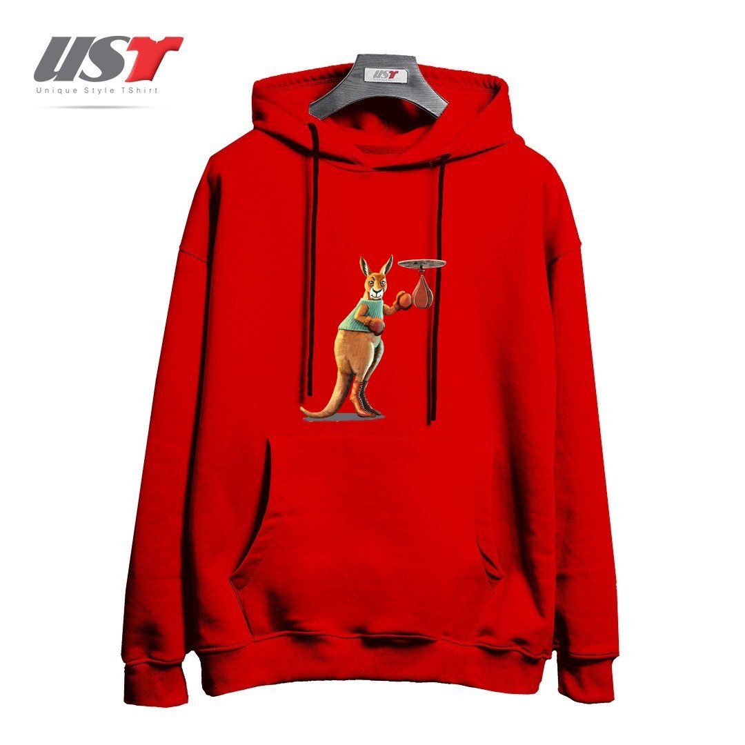 طرح BOXING KANGAROO هودی اورسایزرنگ قرمز