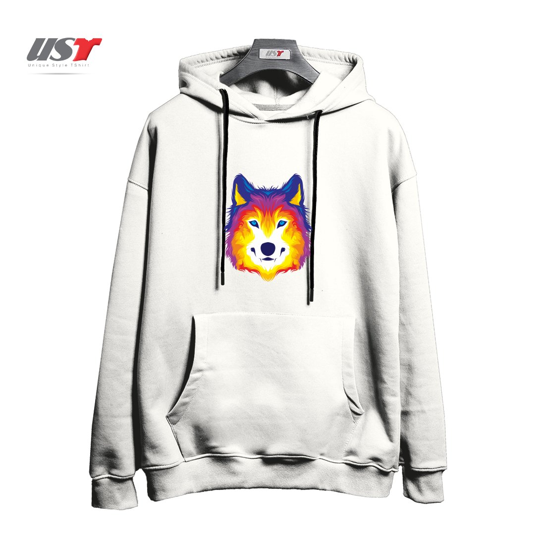 طرح WOLF IN COLOR هودی اورسایزرنگ سفید