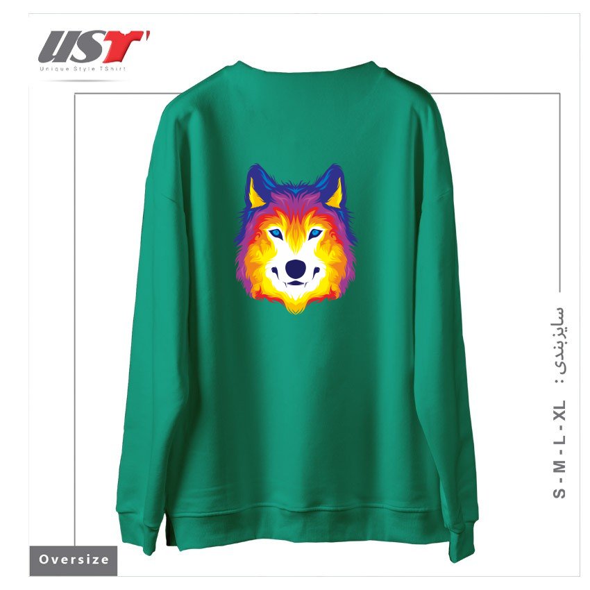 طرح WOLF IN COLOR سوییشرت اورسایزرنگ سبز سدری