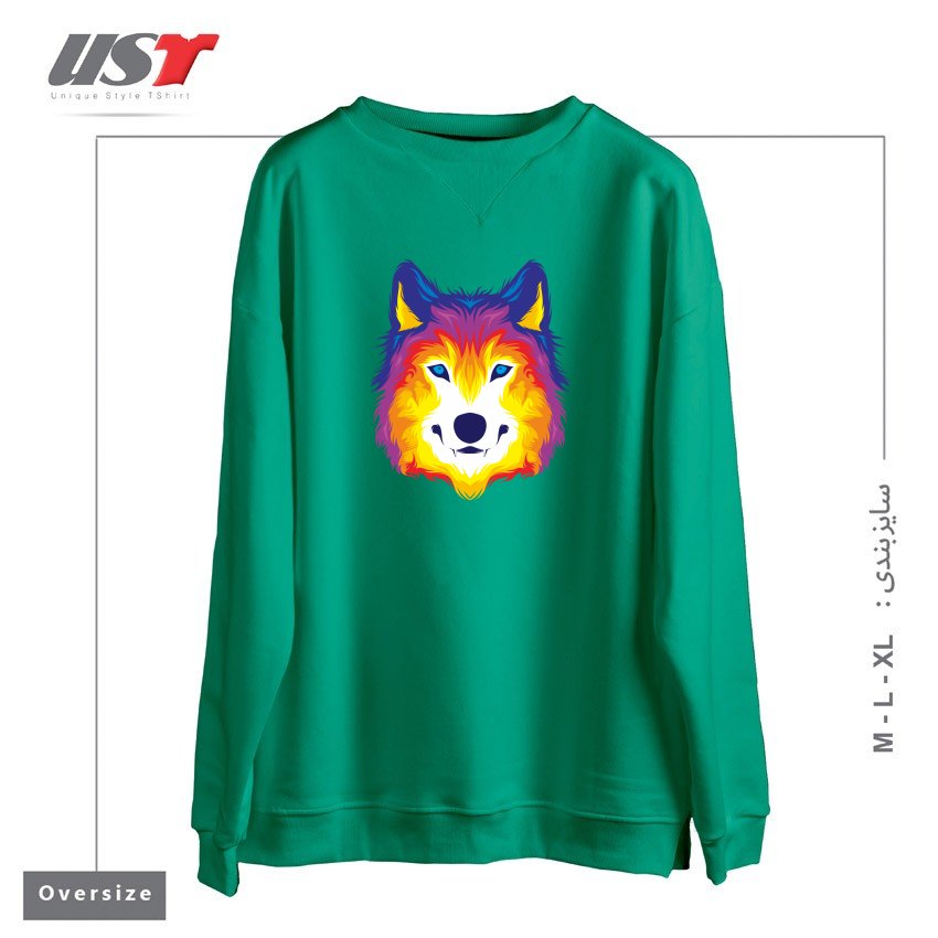 طرح WOLF IN COLOR سوییشرت اورسایزرنگ سبز سدری