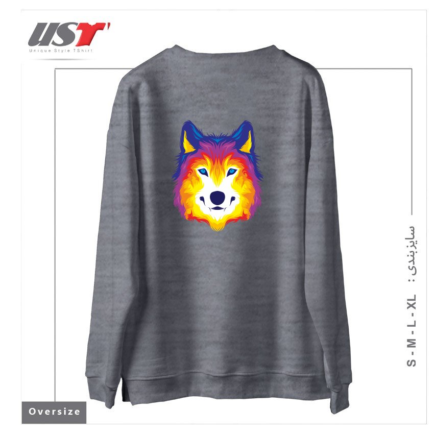 طرح WOLF IN COLOR سوییشرت اورسایزرنگ طوسی ملانژ