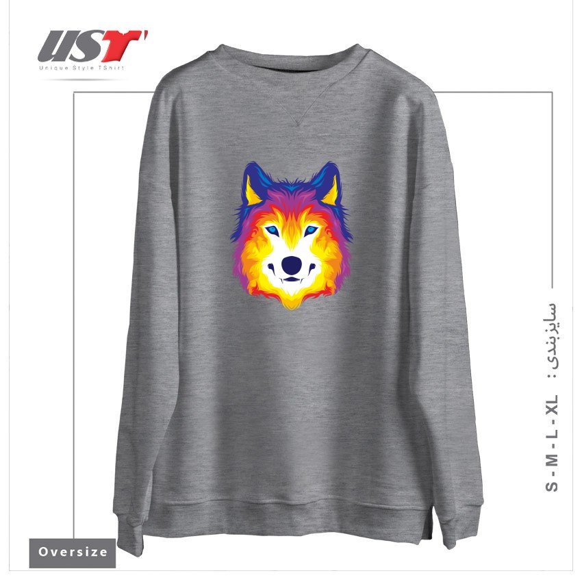 طرح WOLF IN COLOR سوییشرت اورسایزرنگ طوسی ملانژ
