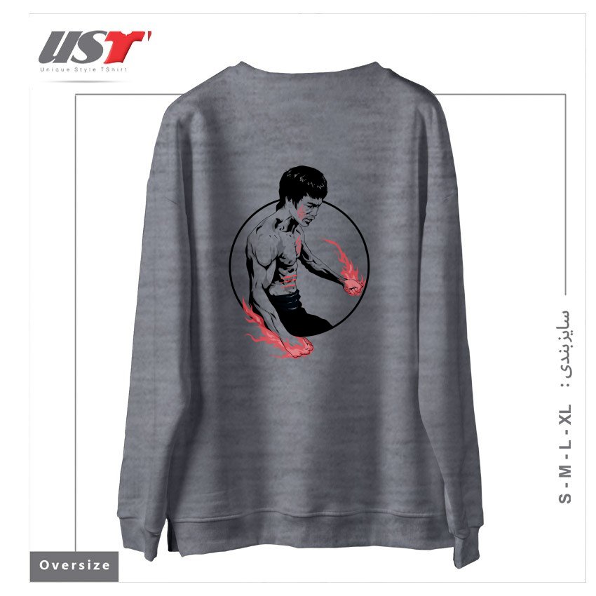 طرح FIST OF FURY سوییشرت اورسایزرنگ طوسی ملانژ