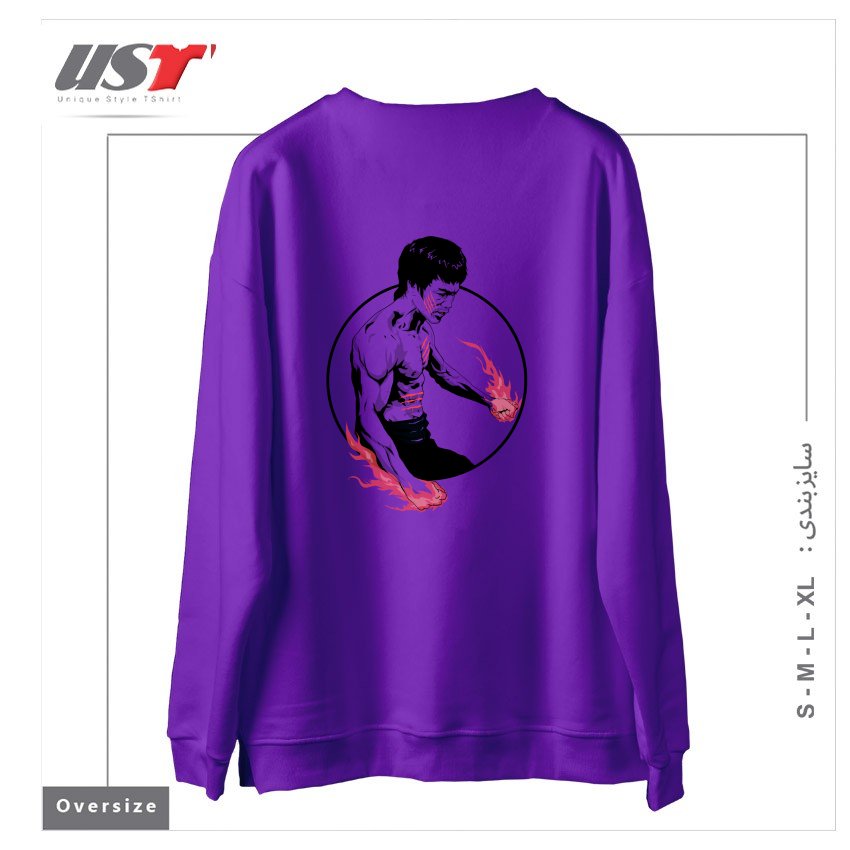 طرح FIST OF FURY سوییشرت اورسایزرنگ بنفش