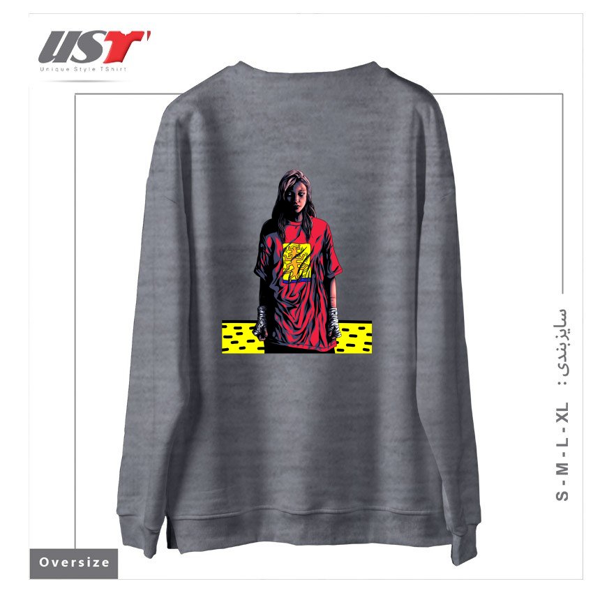 طرح KEITH TREE سوییشرت اورسایزرنگ طوسی ملانژ