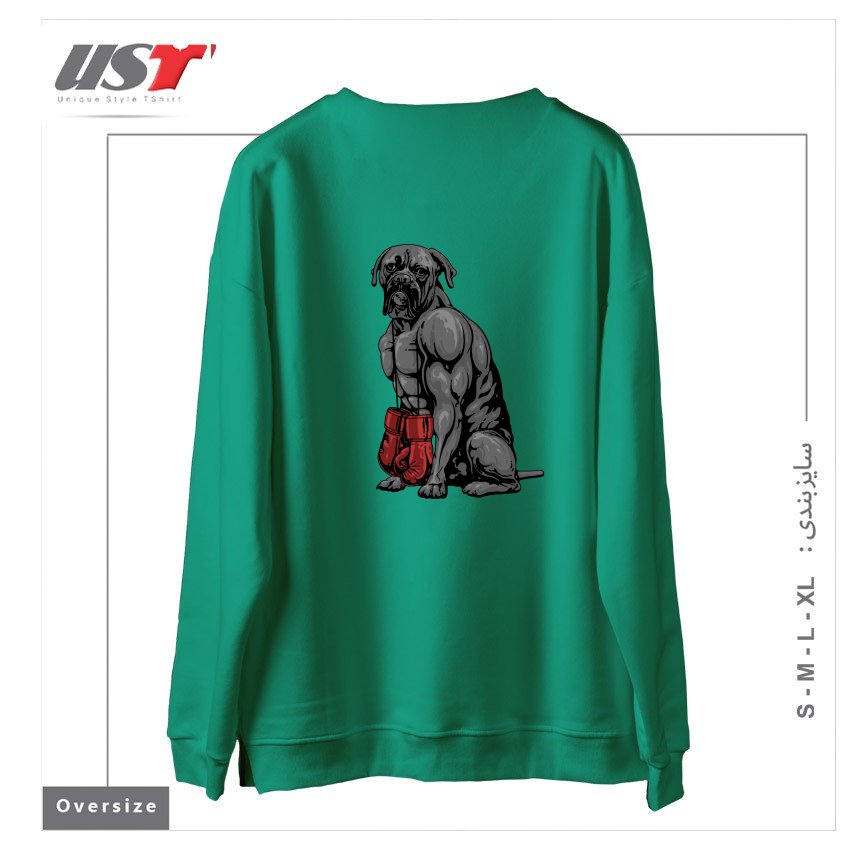 طرح LIFE OF A BOXER سوییشرت اورسایزرنگ سبز سدری