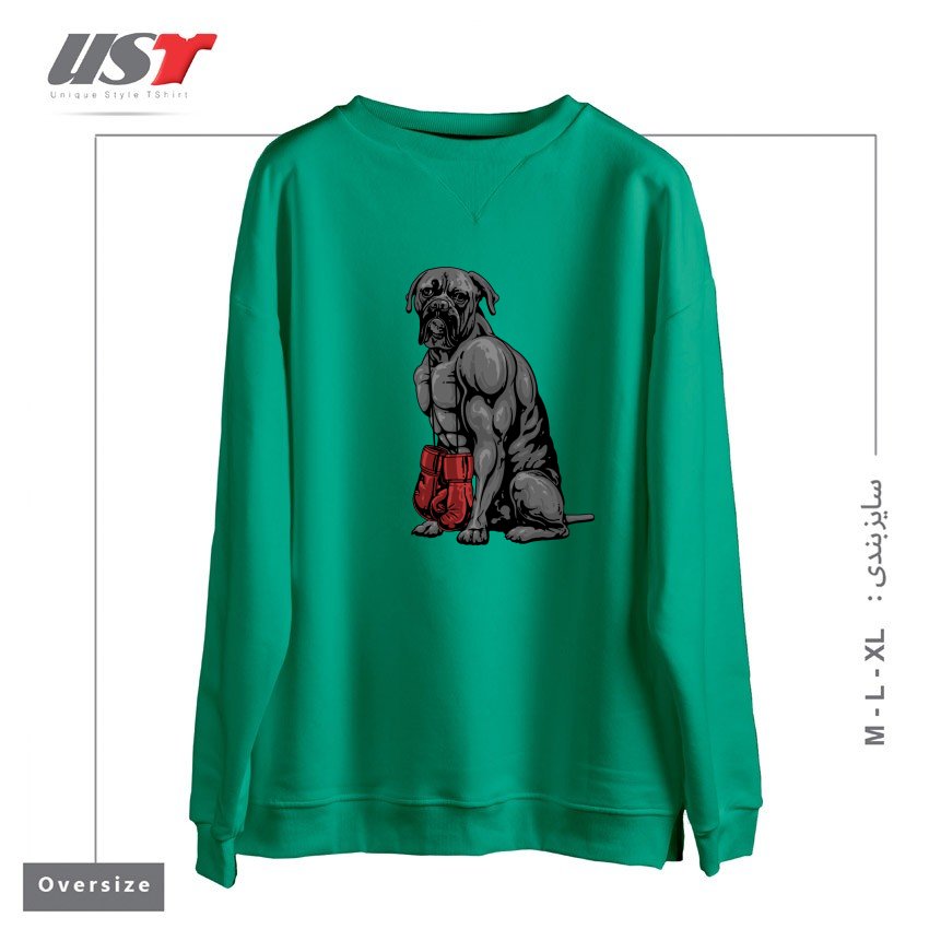 طرح LIFE OF A BOXER سوییشرت اورسایزرنگ سبز سدری