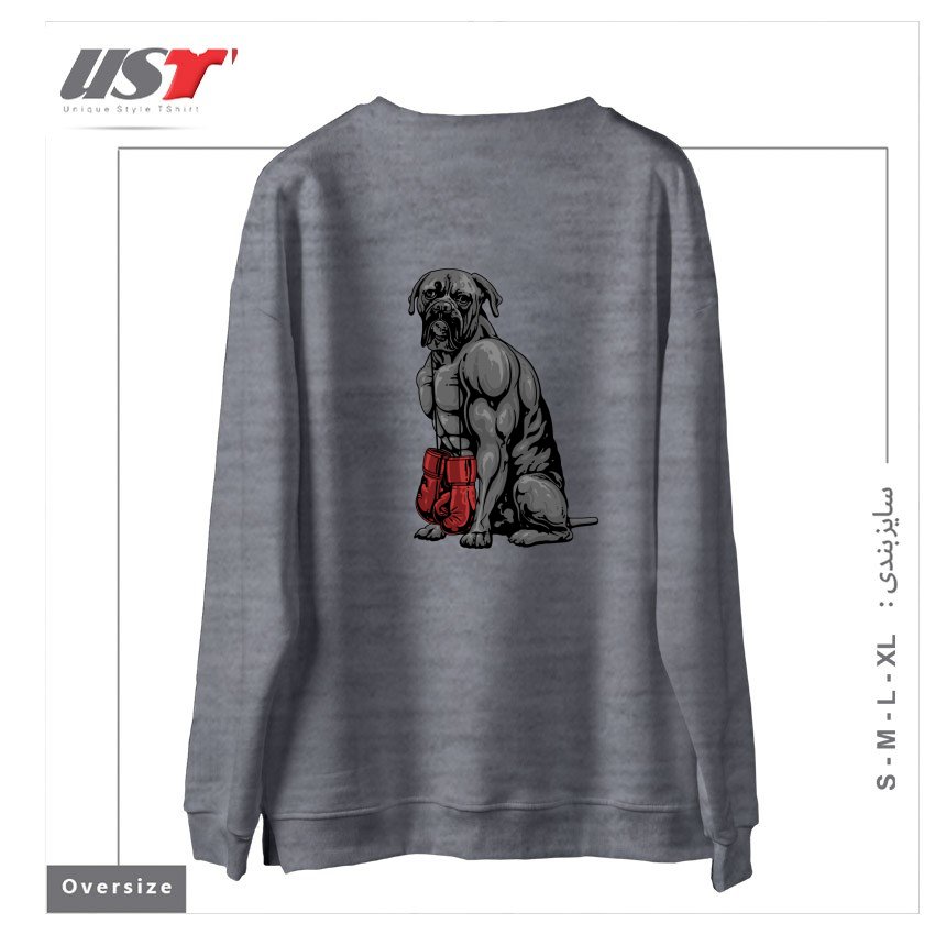 طرح LIFE OF A BOXER سوییشرت اورسایزرنگ طوسی ملانژ