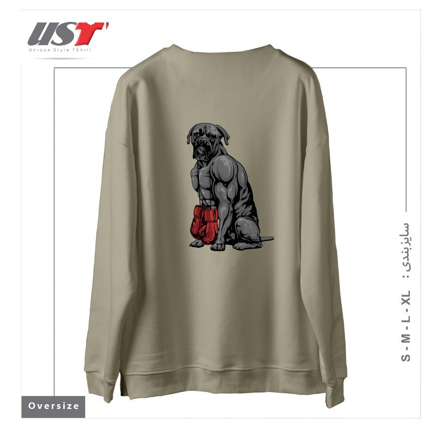 طرح LIFE OF A BOXER سوییشرت اورسایزرنگ نخودی