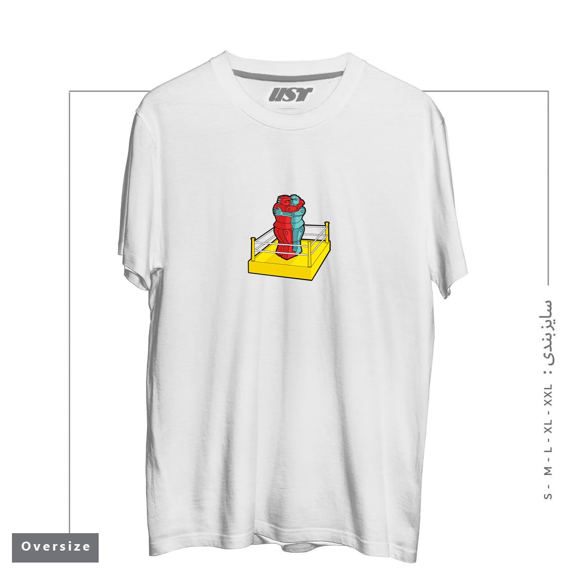 طرح MAKE LOVE NOT WAR تیشرت اورسایزرنگ سفید