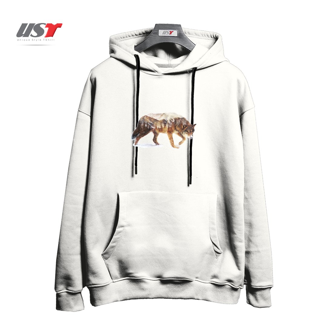 طرح WOLF IN THE ARCTIC هودی اورسایزرنگ سفید