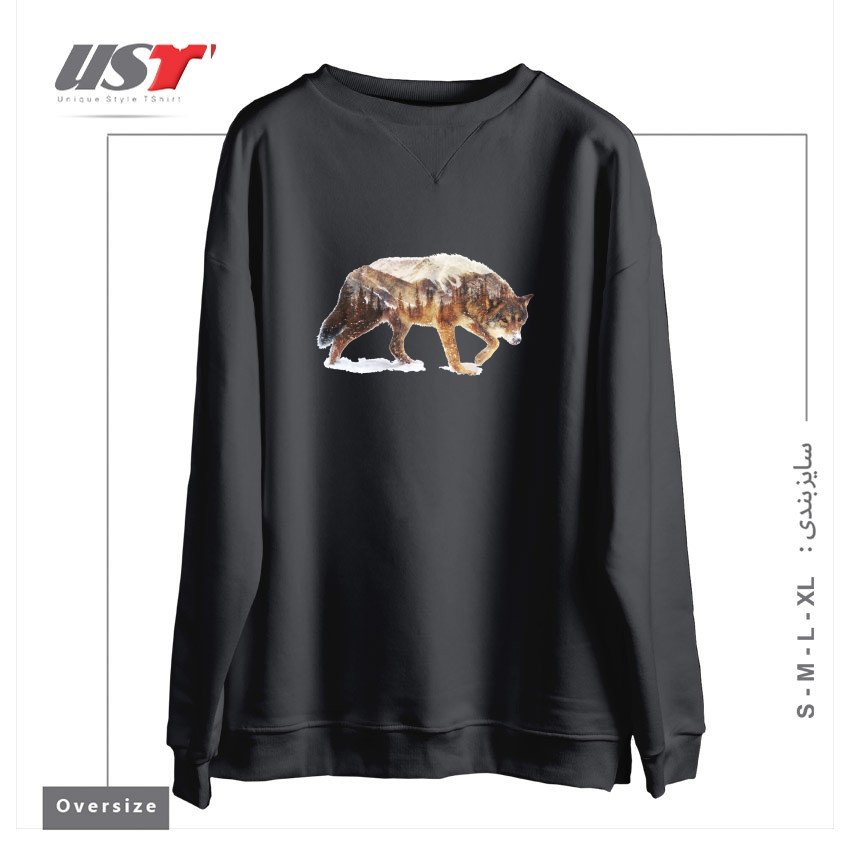 طرح WOLF IN THE ARCTIC سوییشرت اورسایزرنگ دودی