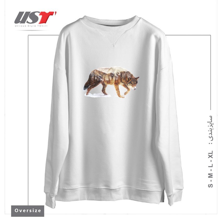 طرح WOLF IN THE ARCTIC سوییشرت اورسایزرنگ سفید