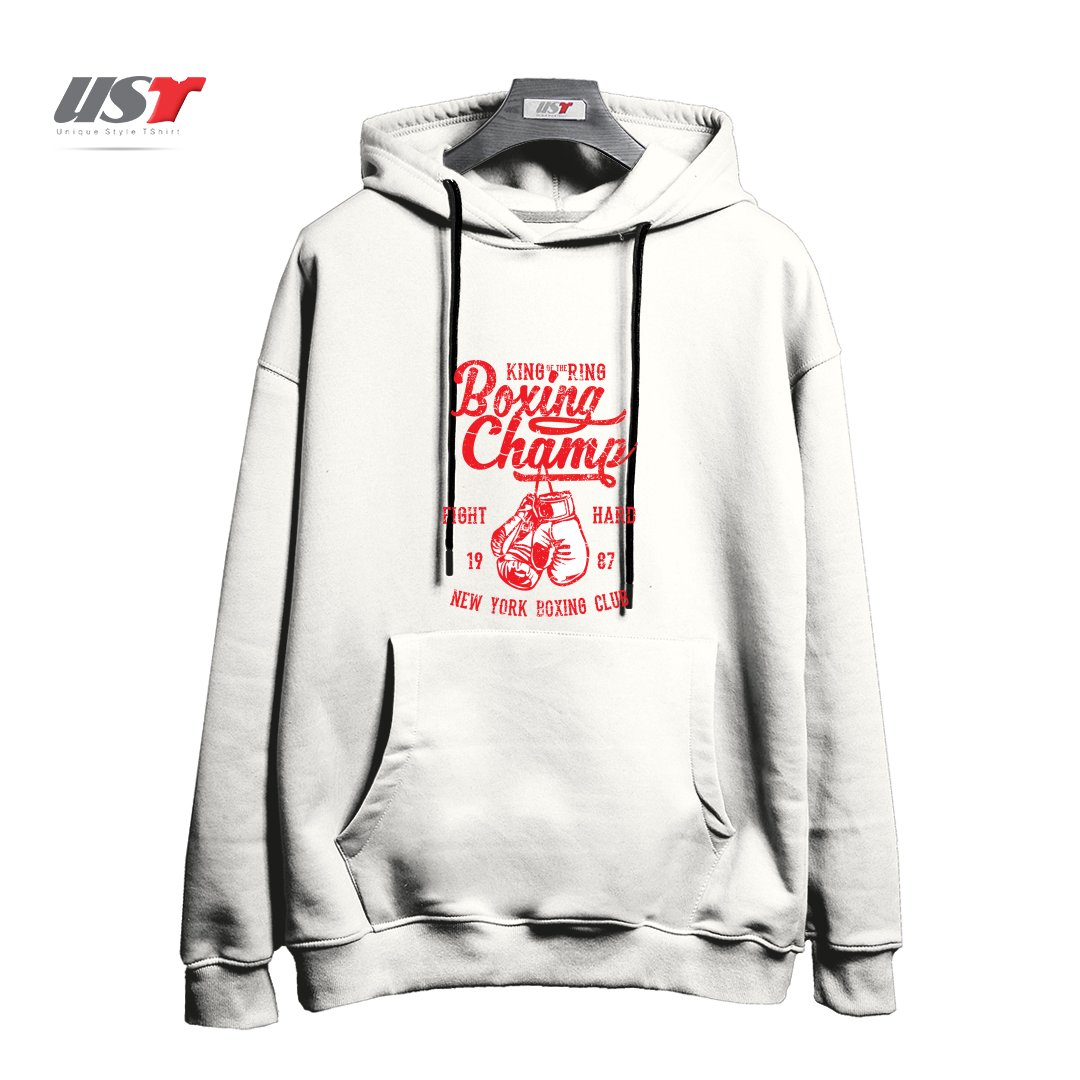 طرح NEW YORK BOXING CLUB هودی اورسایزرنگ سفید