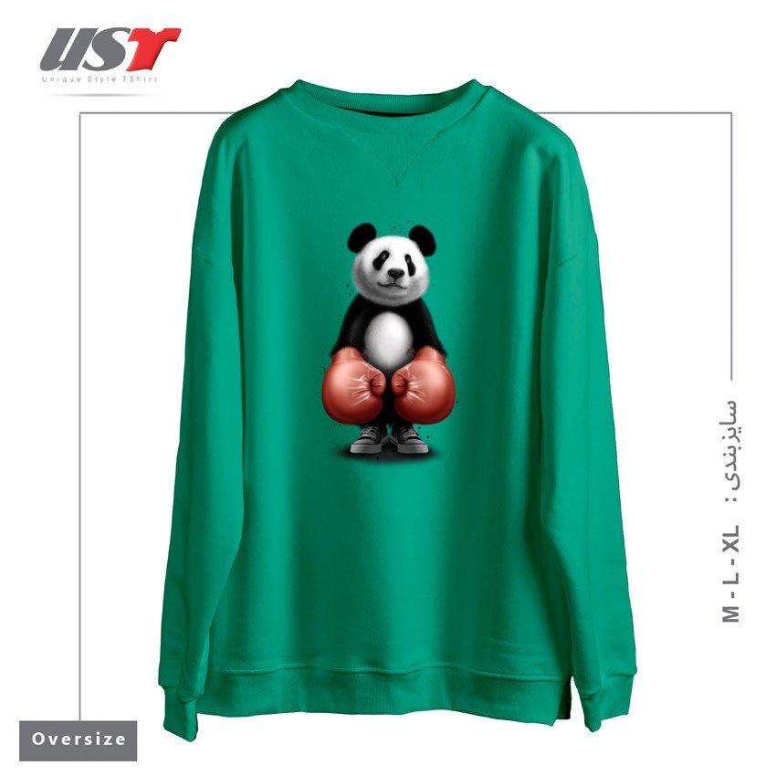 طرح PANDA BOXER سوییشرت اورسایزرنگ سبز سدری