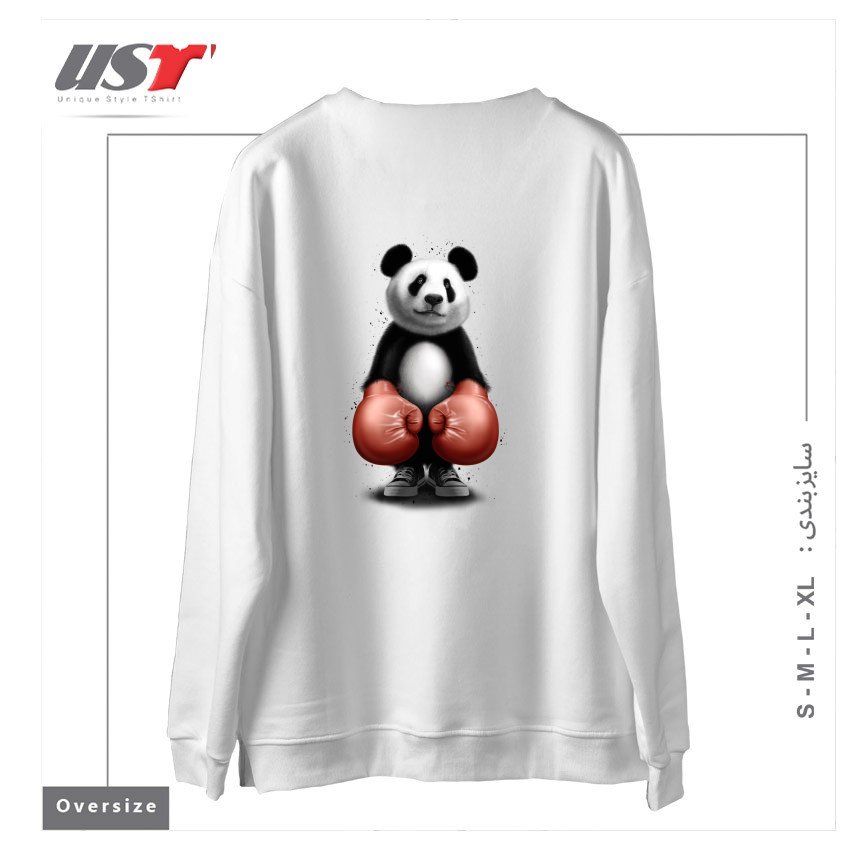 طرح PANDA BOXER سوییشرت اورسایزرنگ سفید