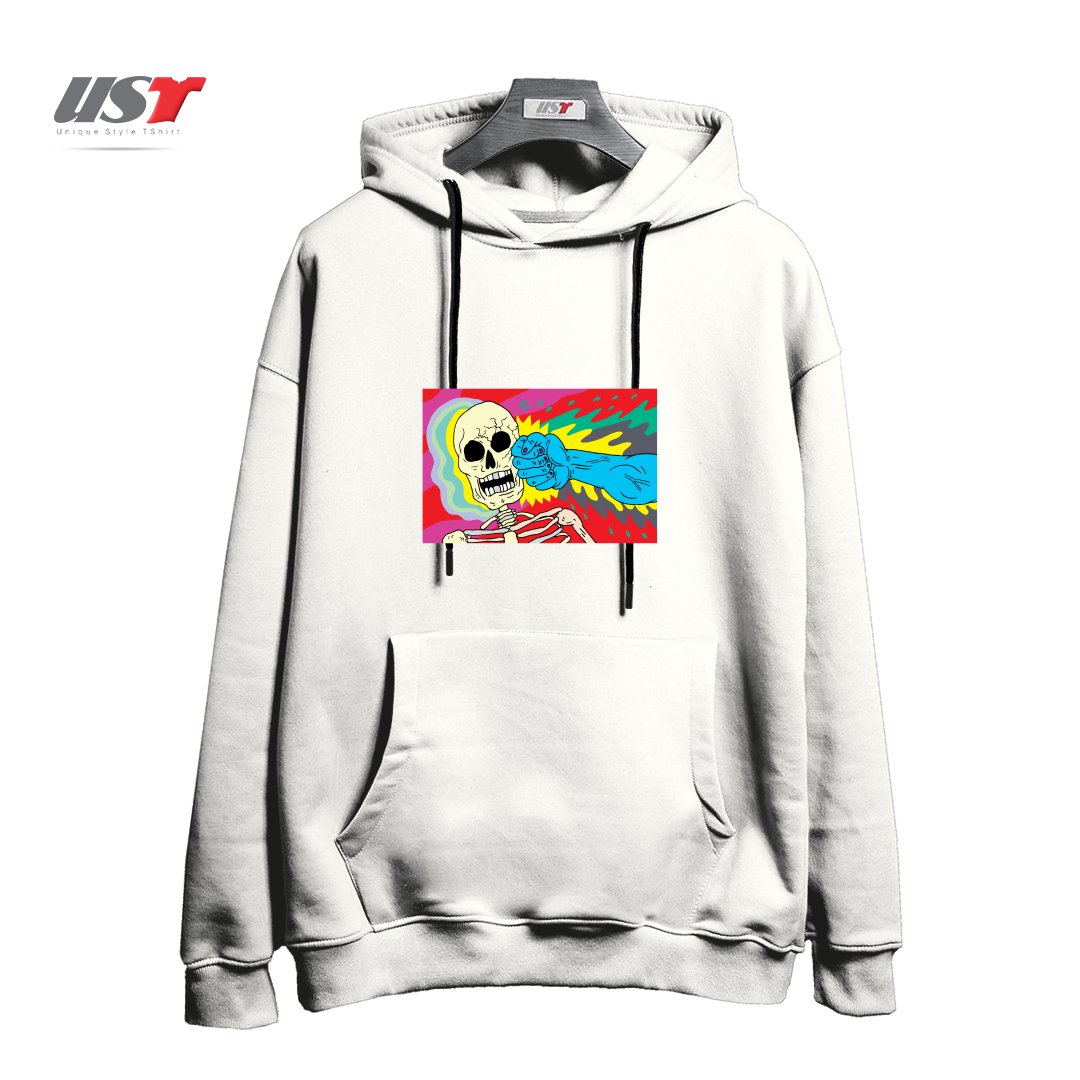 طرح PUNCHING DEATH هودی اورسایزرنگ سفید