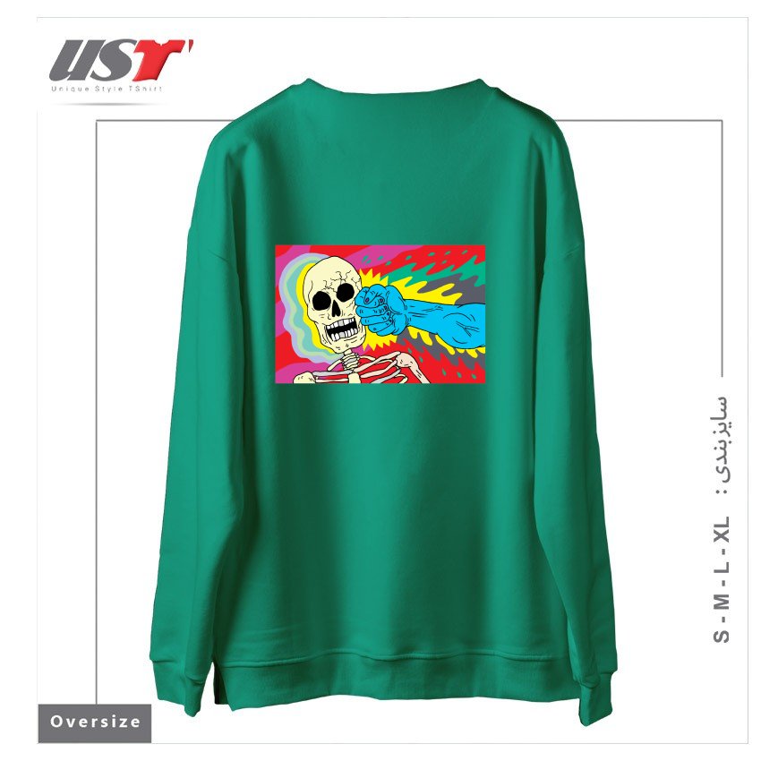 طرح PUNCHING DEATH سوییشرت اورسایزرنگ سبز سدری