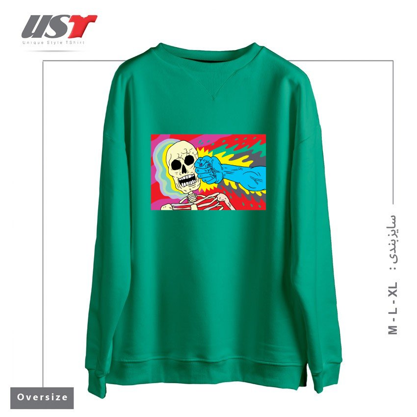 طرح PUNCHING DEATH سوییشرت اورسایزرنگ سبز سدری