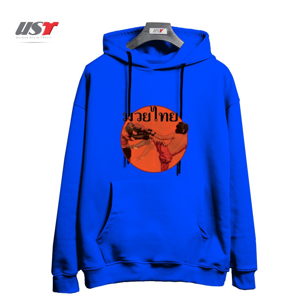 طرح THAI BOXING هودی اورسایزرنگ آبی شالی