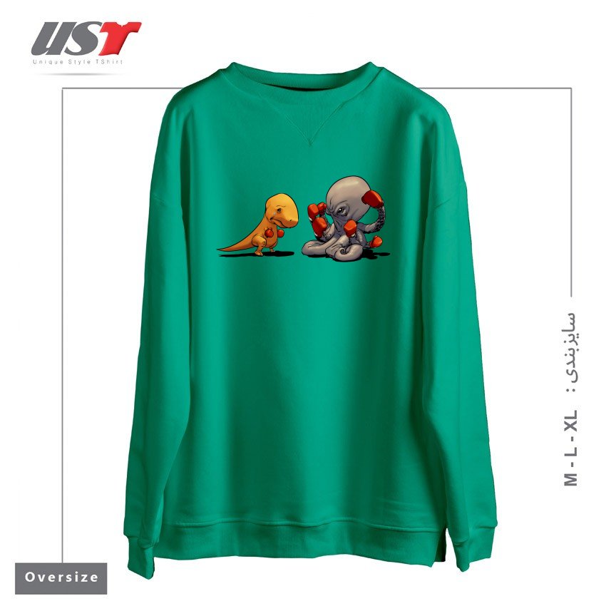 طرح T-REX VS OCTOPUS سوییشرت اورسایزرنگ سبز سدری