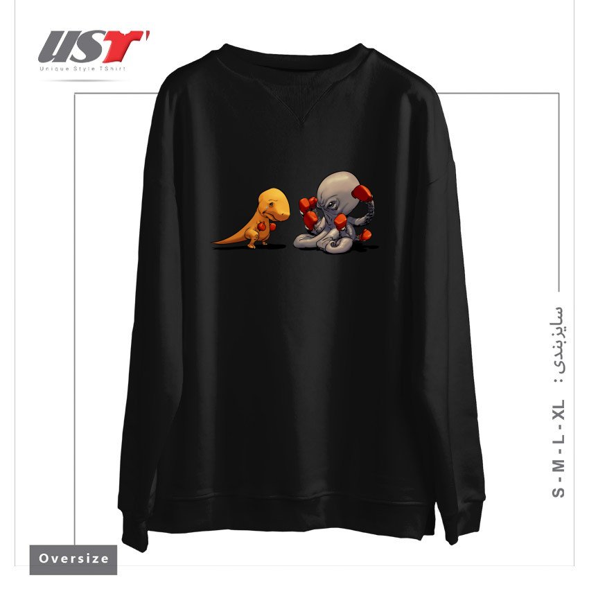 طرح T-REX VS OCTOPUS سوییشرت اورسایزرنگ مشکی