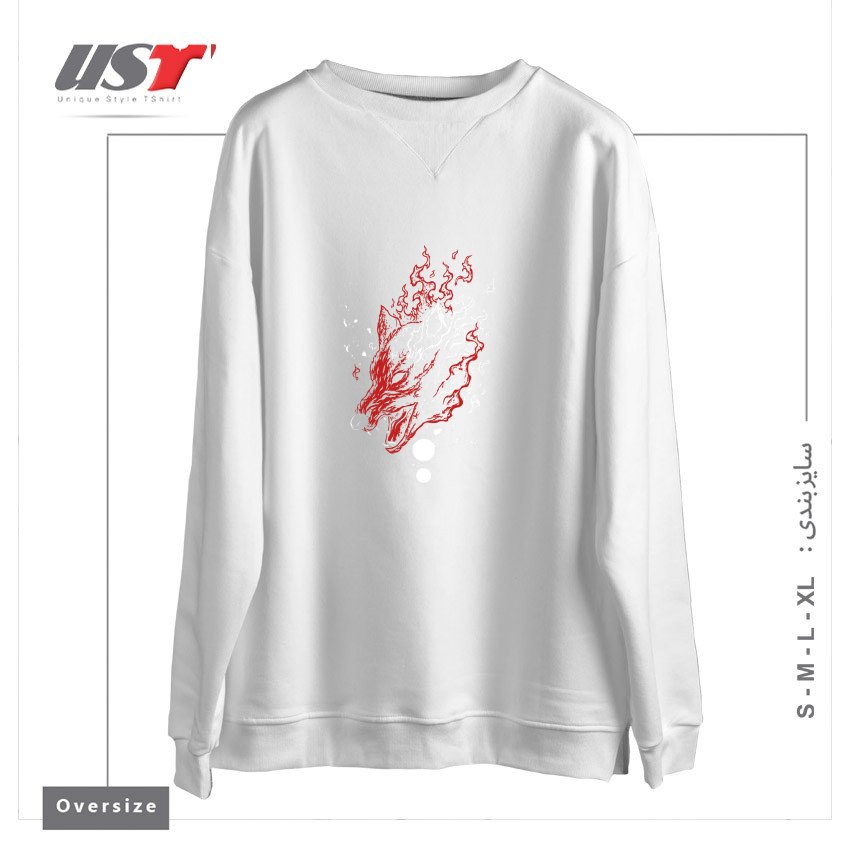 سوییشرت اورسایز طرح WOLF ON FIRE (RED)