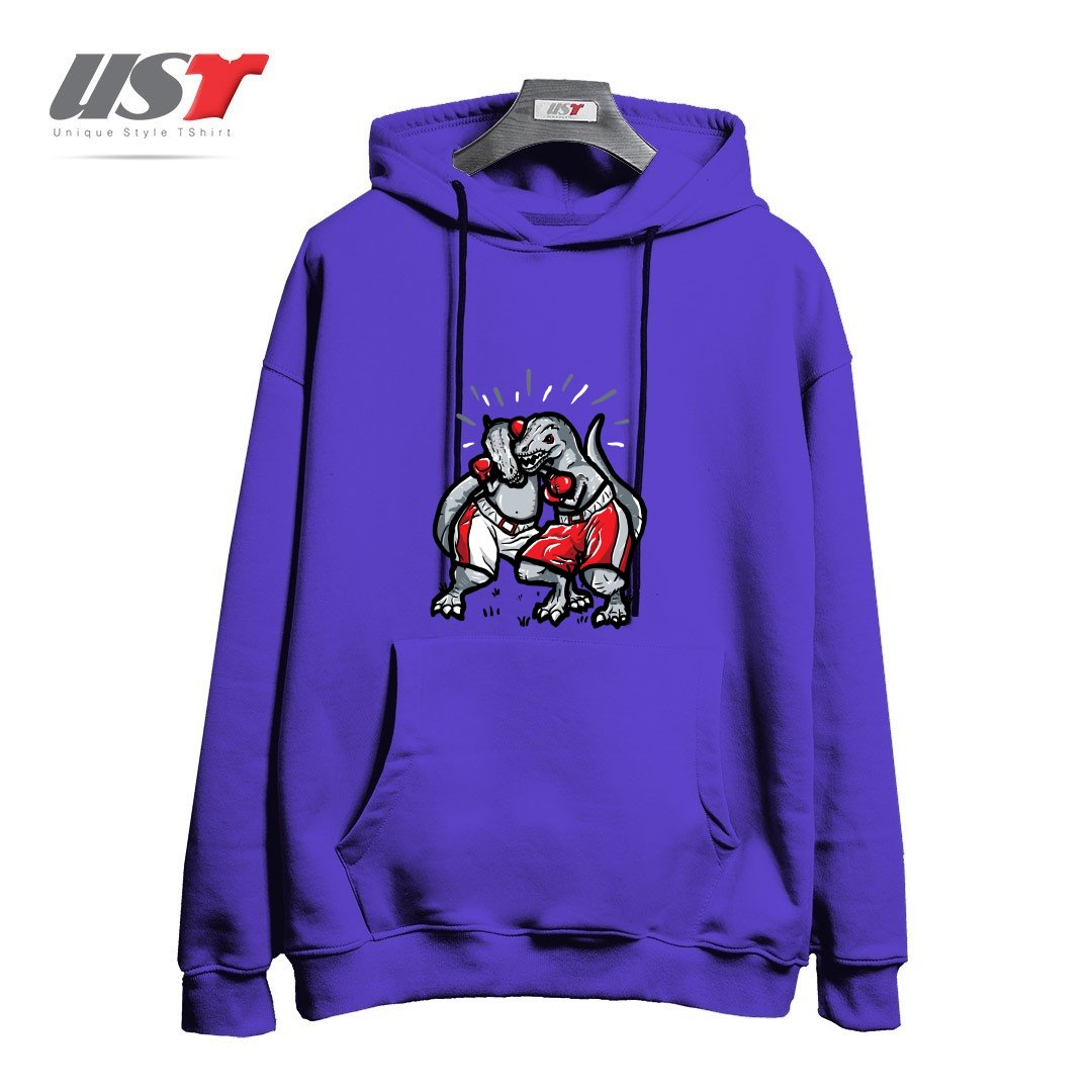 طرح T-REX'S TRYING TO BOX هودی اورسایزرنگ بنفش